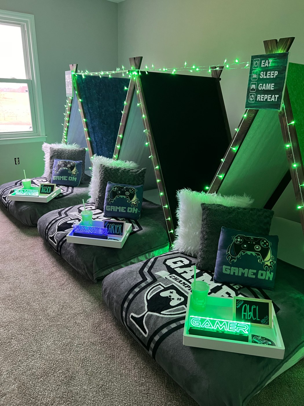 Gaming All Night sleepover setup by Sweet Home Campers
