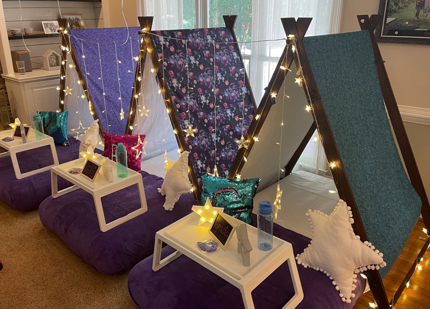 Starry Night sleepover setup by Sweet Home Campers